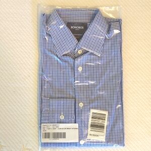 Bonobos Jetsetter Dress Shirt Slim Fit Blue Tattersall 15.5 Neck 34 Sleeve